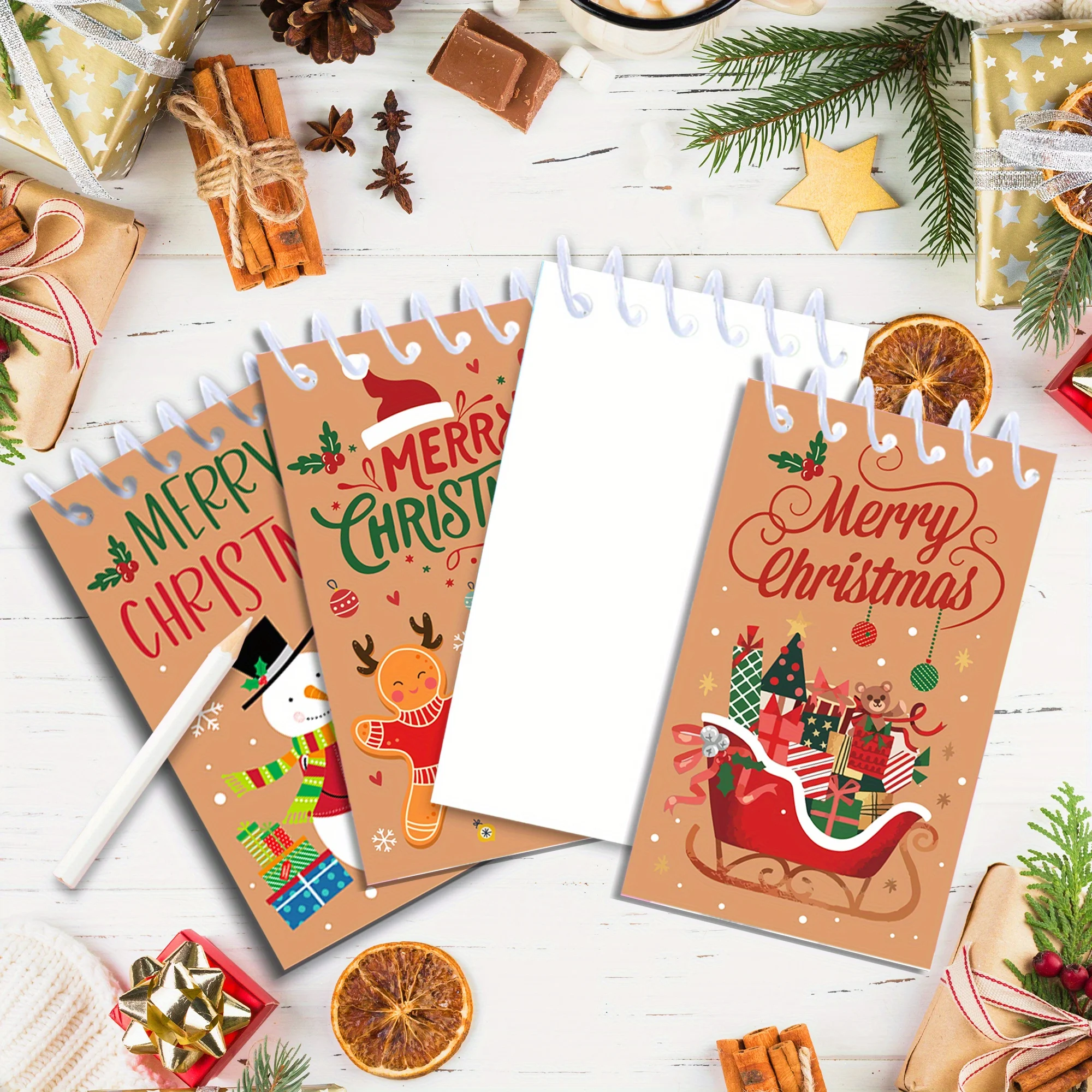 8 Stück Weihnachts-Taschen-Notizbücher-Set, Mini-Spiral-Tagebücher, Weihnachtsmann, Lebkuchenmann, Strumpf-Designs, Weihnachtsfeier-Gefälligkeiten