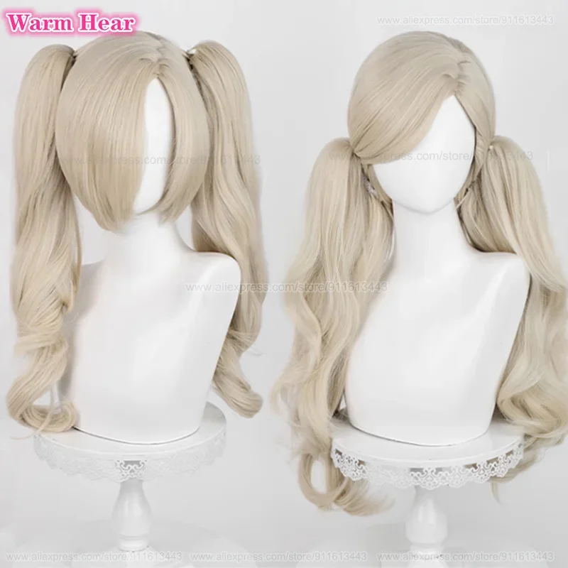 Game P5 Anne Takamaki Synthetic Cosplay Wig 58cm Light Linen Gold Double Ponytail Wig Cosplay Anime Wig Heat Resistant Hair Wigs