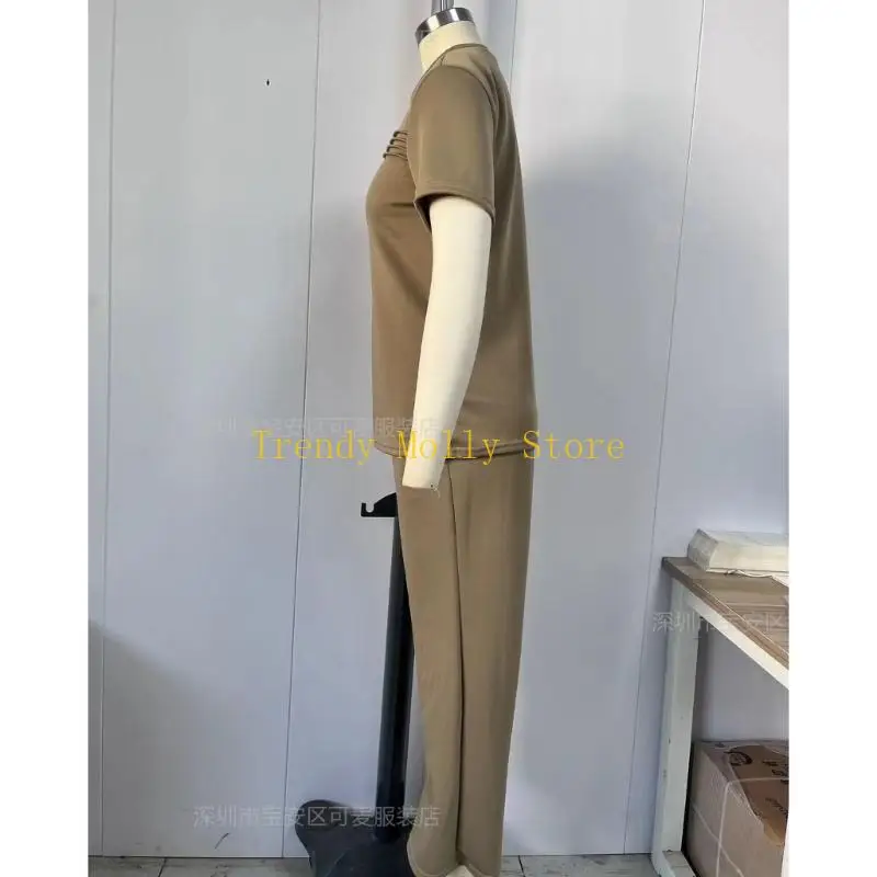 N5KB Traje piezas para mujer, trajes vacaciones viaje, conjuntos casuales manga corta, pantalones pierna con