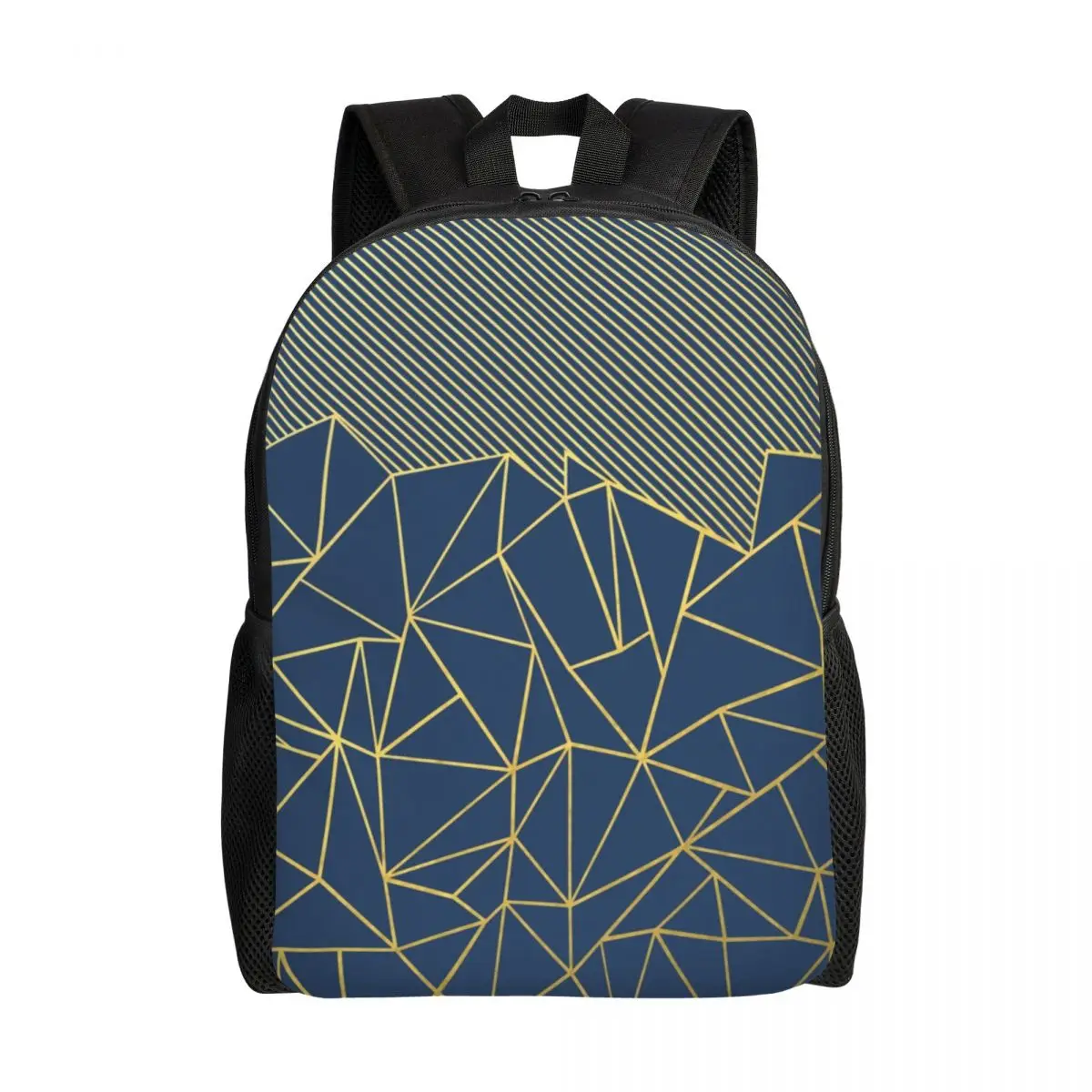 Personalized Abstract Lines Geometric Navy And Gold Backpack Men Women Casual Bookbag for School College Bags