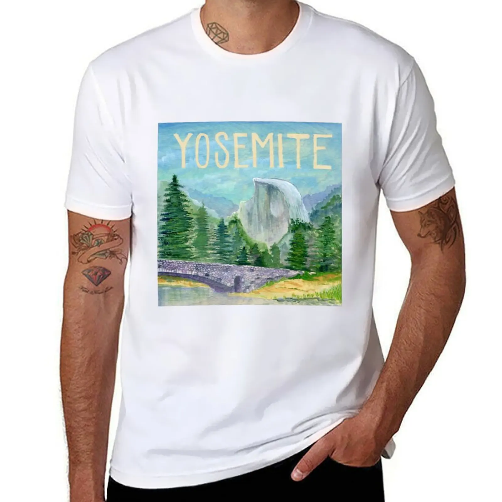 

Yosemite Watercolor on Wood Block T-Shirt man t shirt summer printed t shirts for man T-Shirt
