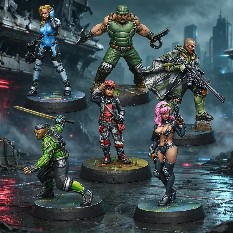 28mm Wargame Miniatures Set, 6Pcs Mercenary Operators Squad, tabletop Wargaming Figures, Unpainted Resin Model Kit for Hobby