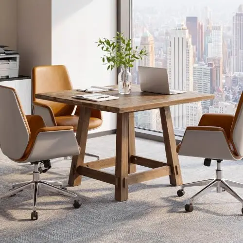 Solid Wood Square Conference Table, Small Wood Business Meeting Table for Home Office Meeting Room