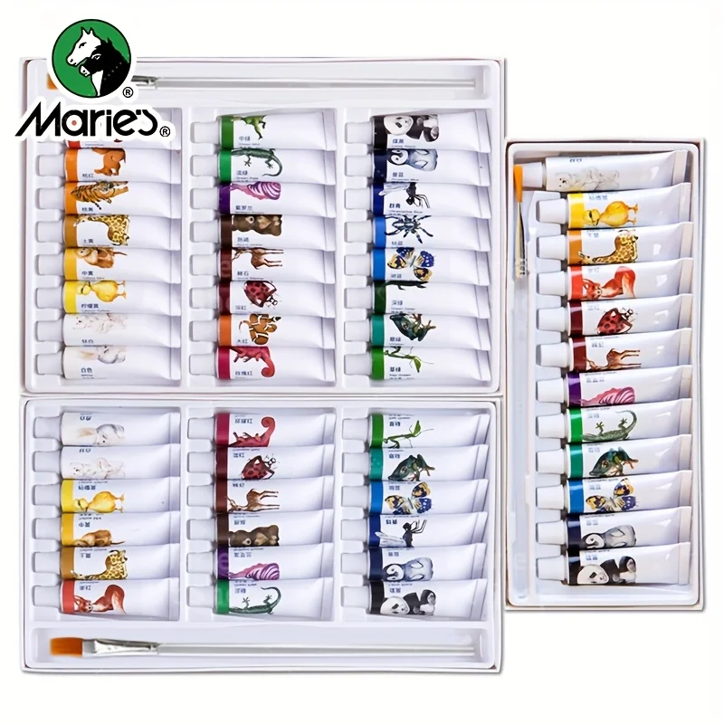 Набор гуашевых красок Мари, 12/18/24 цвета и кисти, пигментные наборы художественного качества для холста, бумага, сделай сам, живопись для взрослых