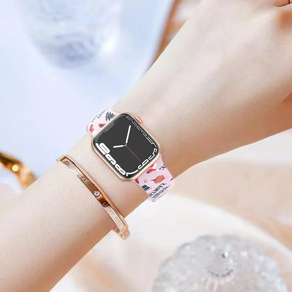 Black Unity Band For Apple Watch strap 44mm 45mm 41mm 40mm Ultra 2 49mm Printed silicone bracelet iWatch Series 9 8 7 6 5 4 3 SE