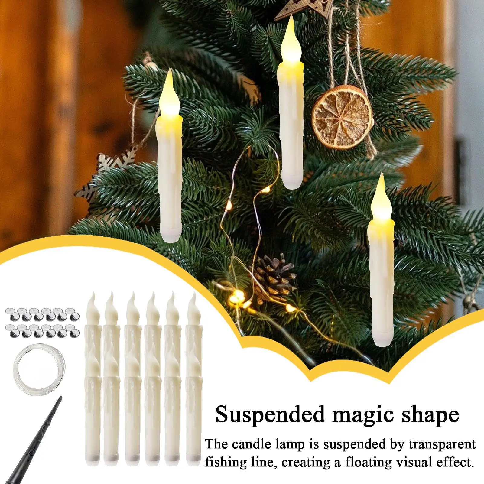 

Floating Candles With Wand 12 Pcs Magic Hanging Candles Warm Light Flameless Floating LED Candle Halloween Decoration