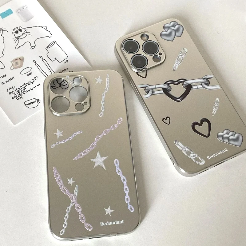 Punk Silver Glossy Chain Phone Case for IPhone 14 11 12 13 Pro Max Fashion Korean INS Mobile Phone Case for IPhone XR XS MAX