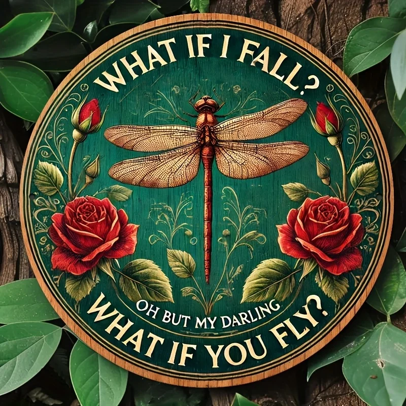 ديكور الغرفة 1 قطعة 8 × 8 بوصة (20 × 20 سم) علامات القصدير المعدنية العتيقة ديكور الحائط ماذا تقع أوه ولكن حبيبي ماذا إذا كنت تطير اليعسوب #1