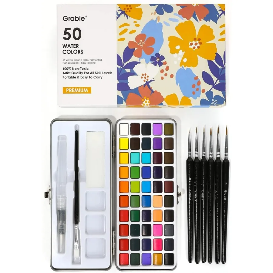 50 Colors Watercolor Paint Set with Detail Paint Brush Included for Artistic Painting Ideal for Travel and Hobbyists Comprehens