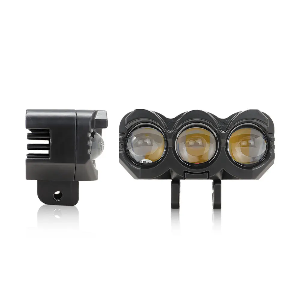 Three-eye electric vehicle spotlight modified white and yellow two-color super bright external strong light motorcycle spotlight