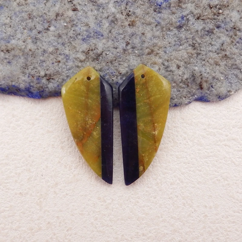 Semiprecious Natural Stone Yellow Opal And African Sodalite Earring Bead Fashion Jewelry Accessories 39x14x5mm 6g