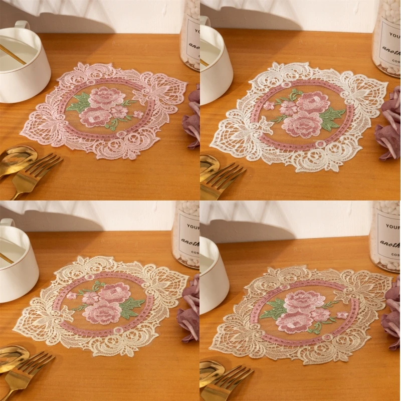 European Lace Vintage Coaster Coffee Pad Placemat Embroidery Flower Craft Anti-scald Placemat Bowls Cups Mat Desktop Decoration