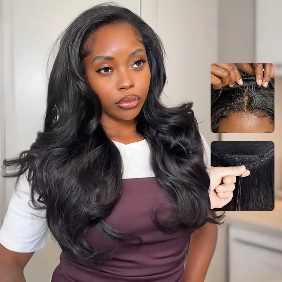 12A Body Wave Half Wig for Women 250% Density Malaysian Body Wave Human Hair Drawstring Seamless Clip Beginner Friendly