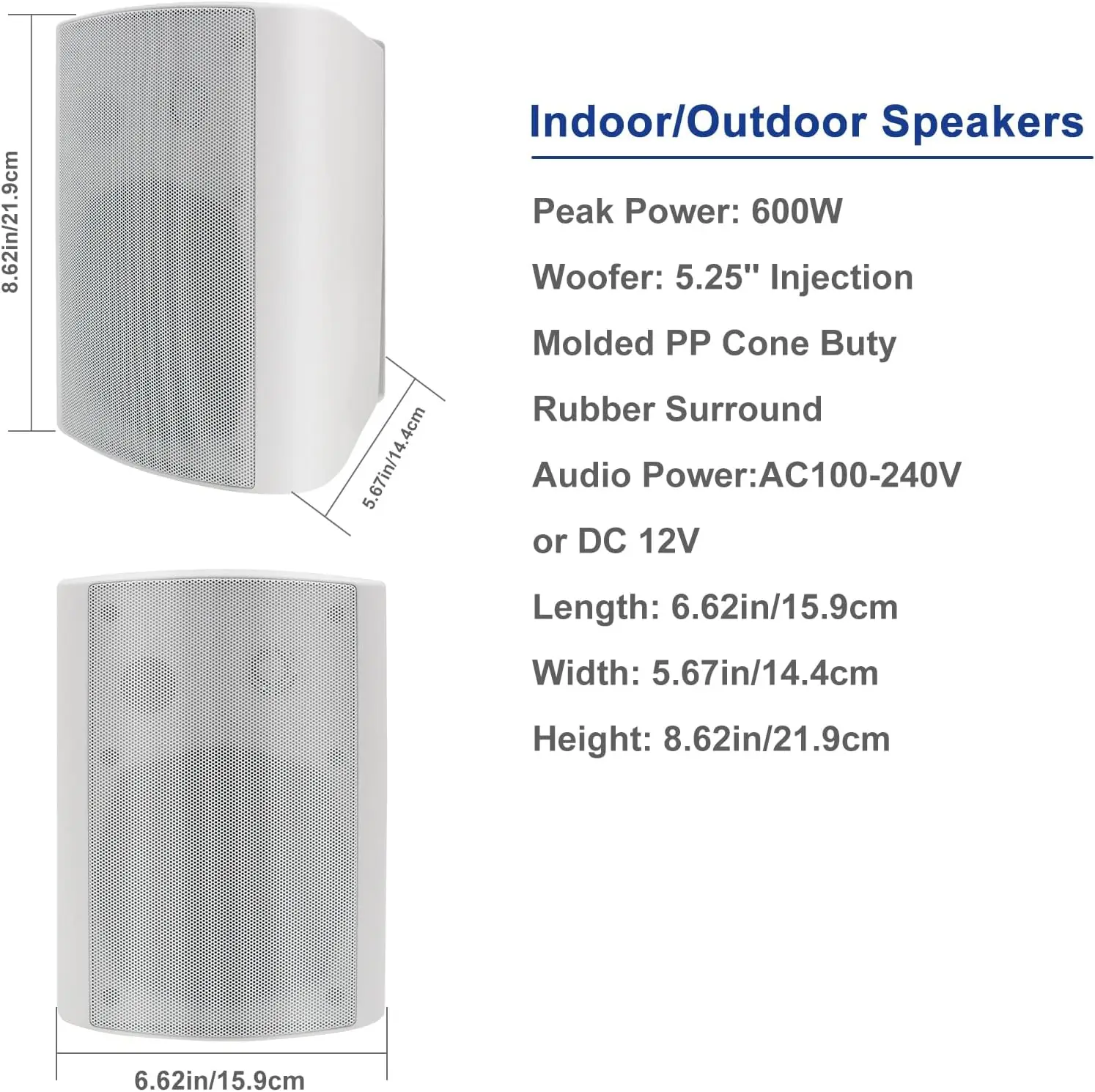 Herdio 5.25\'\' 600 Watts Passive Indoor Outdoor Speakers Wired Waterproof Wall Mount Speakers With Loud Volume Perfect  For Patio