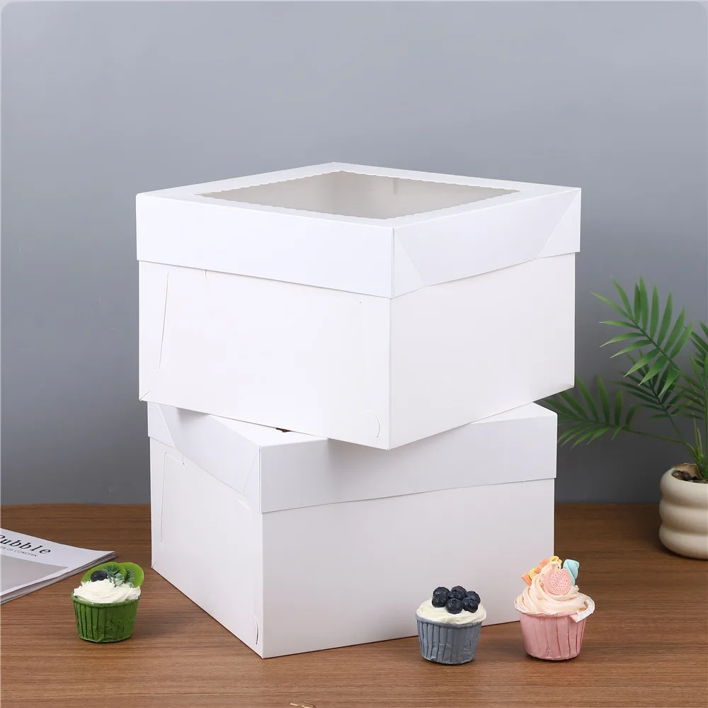 10pcs Kitchen Accessory Square Disposable Cake Packaging Box White with Window Pastry Box DIY Cake Container Party