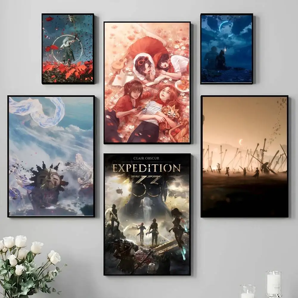 Game C-Clair O-Obscur E-Expedition 33 Poster Self-adhesive Art Waterproof Paper Sticker Coffee House Bar Room Wall Decor