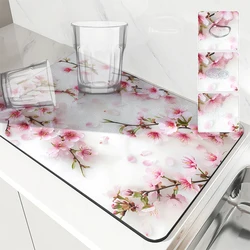 Large Kitchen Absorbent Mat Wintersweet Antiskid Draining Coffee Dish Drying Mat Quick Dry Bathroom Drain Pad Tableware Mat