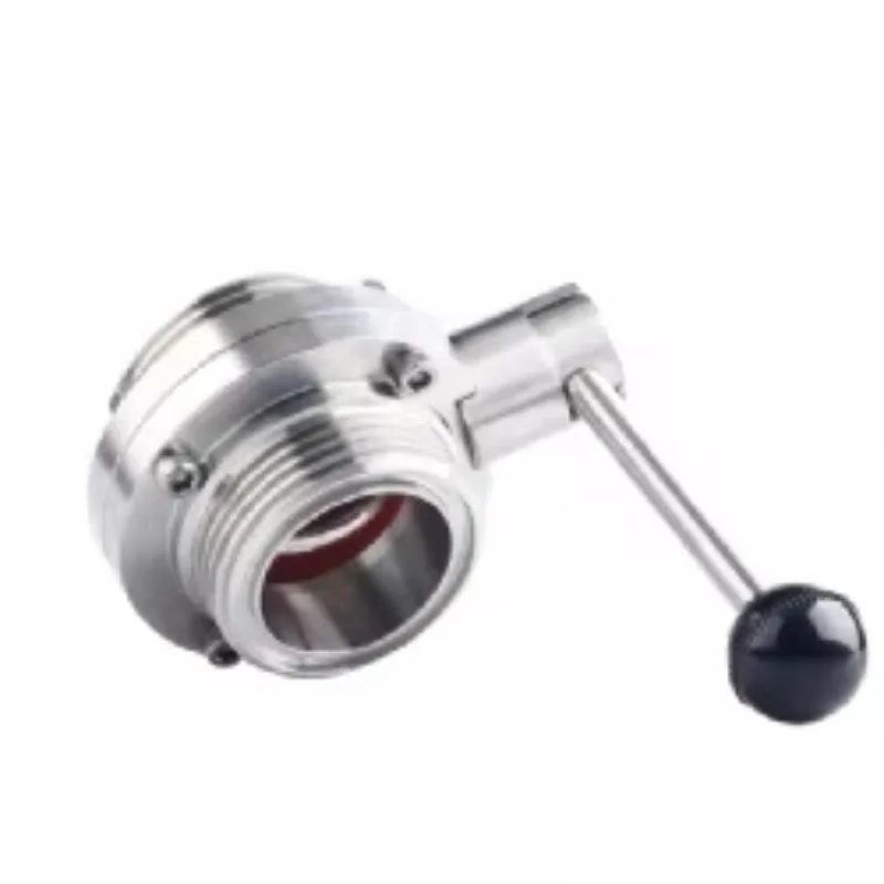 Sanitary stainless steel butterfly valve with three lamp ends manual control structure for water medium