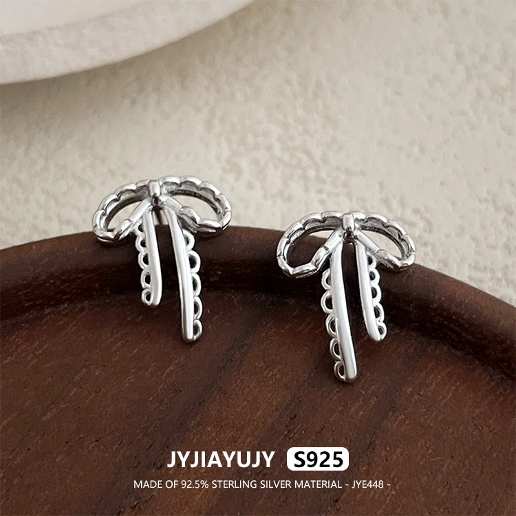 

JYJIAYUJY 100% Whole Original Sterling Silver S925 Stud Earrings In Stock Ballet Style Bow Fashion Jewelry Gift Daily JYE448