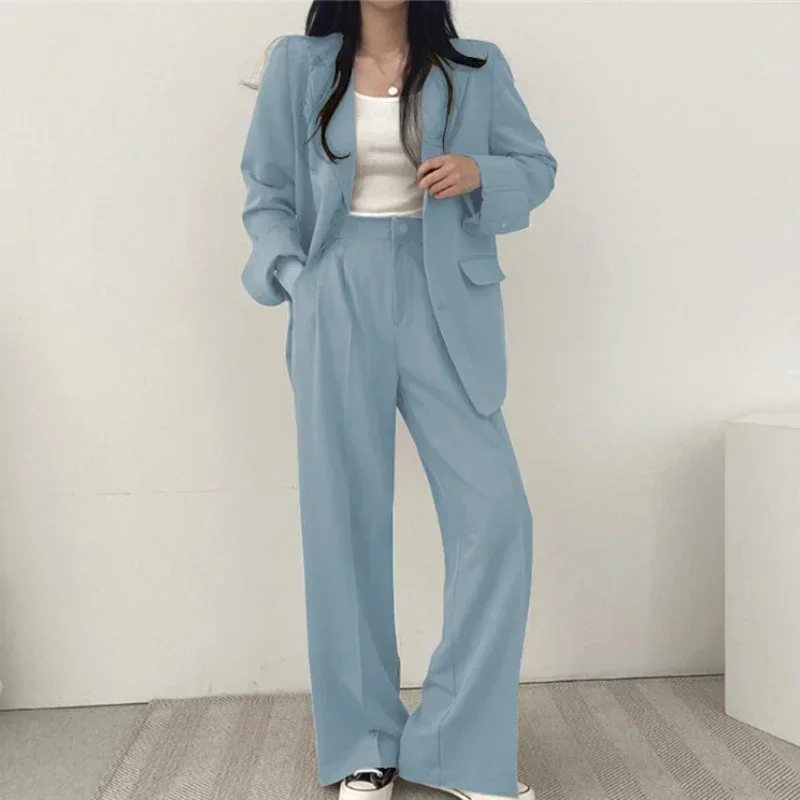 Elegant Women's Suit New 2025 Loose High Waist Pants Sets Fashion Solid Casual Blazer&Suits Single-breasted Set Woman 2 Pieces