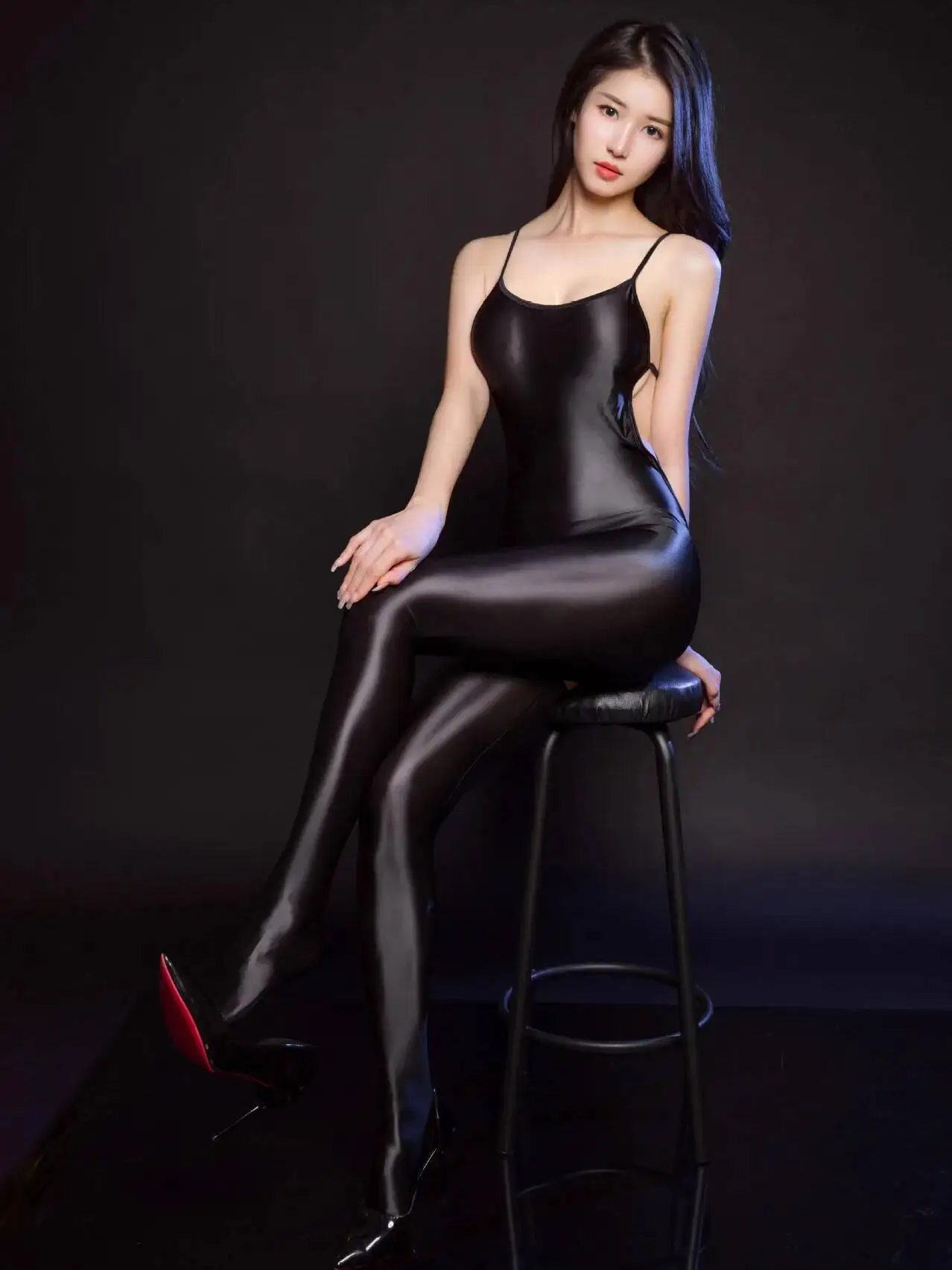 Glossy Bodystocking For Women Aurora Ultra-Thin Silky Stockings Sexy Open Crotch Full Coverage Transparent Tight Bodysuit IM3T