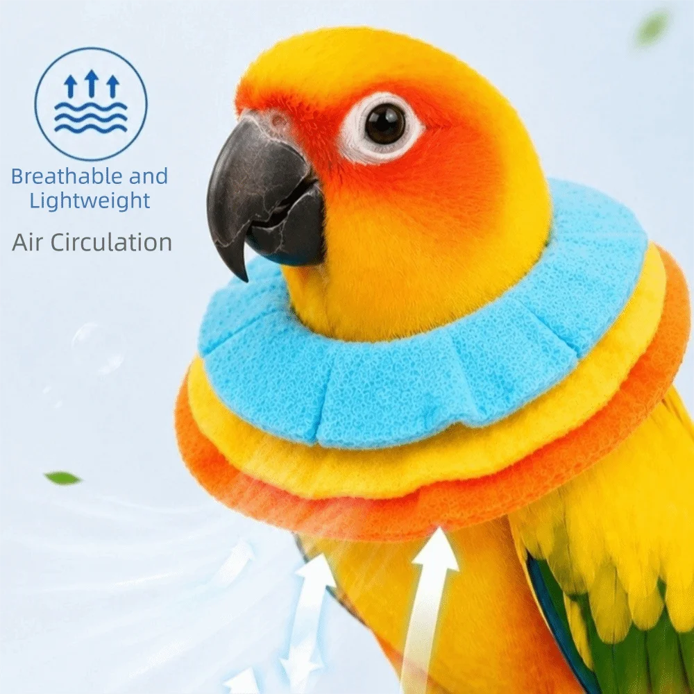 Anti-Bite Parrot Elizabethan Collar Breathable Soft Anti Lick Recovery Collar Comfortable Colorful Bird Protective Collar