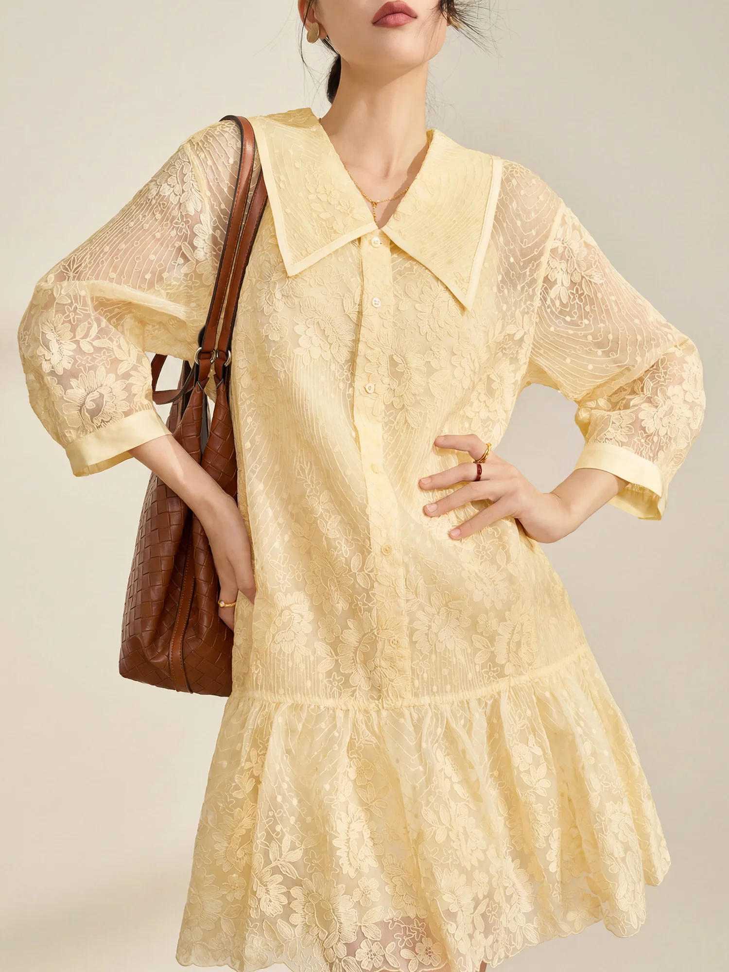 

Летнее платье Flowing Era в уникальном стиле с вышитым кружевным воротником, женское, для отпуска, модное, дышащее, из полиэстера, фасон H