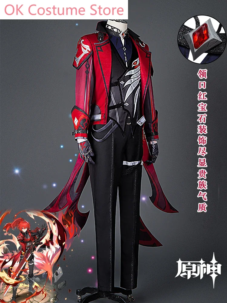 Genshin Impact Diluc Ragnvindr Red All Night Men Cosplay Costume Cos Game Anime Party Uniform Hallowen Play Role Clothes