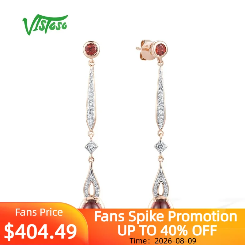 VISTOSO 14K 585 Rose Gold Earrings For Women Sparkling Garnet Diamond Topaz Drop Earrings Simple Style Stunning Fine Jewelry