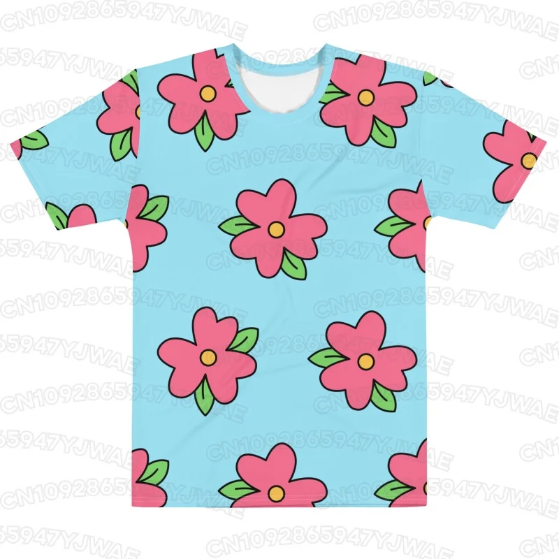 Men's Women's Homer Simpson Flower Pink Flowers Floral Pattern Printed Costume Blue and Pink Muumuu Halloween T-shirt