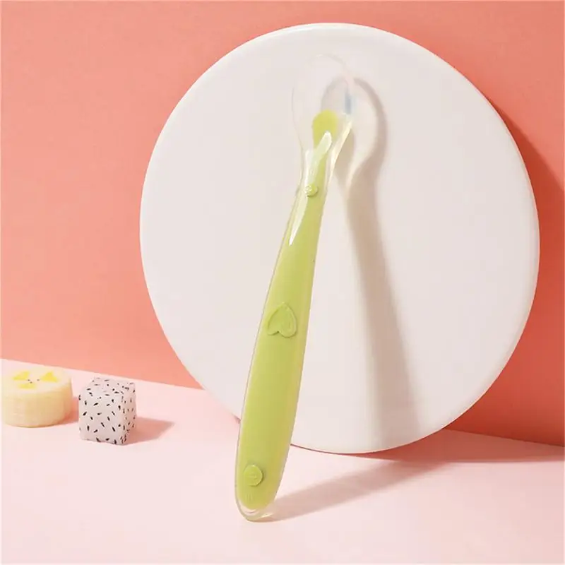 Temperature Sensing Spoon  Kitchen Mini Baby Feeding Spoon Candy Color Soft Silicone For Kids Eating Baby Eco-friendly Flatware