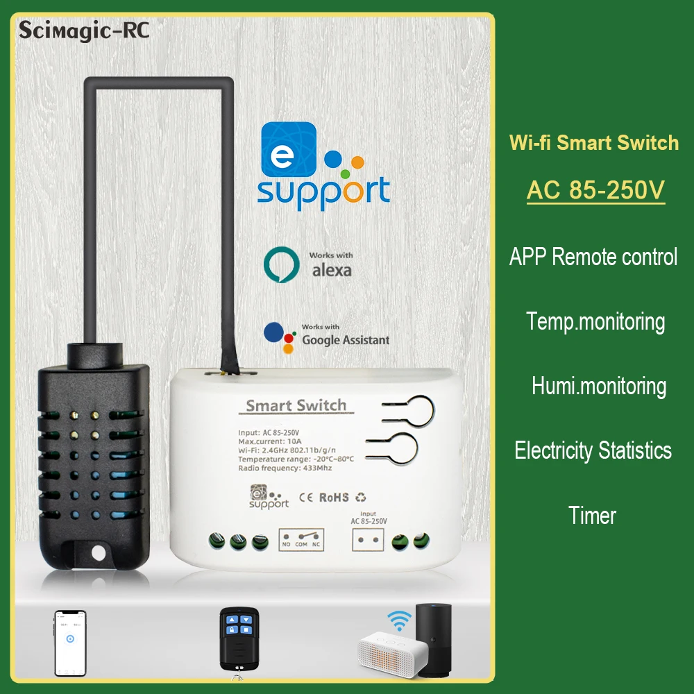 Ewelink WiFi Smart 1CH Relay Module, Built-in Temperature Humidity Sensor, 7-32V 85-250V, Energy Consumption Monitor, Alexa