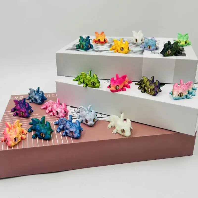 3D Printed Mini Flying Dragon Figures Animal Toys Multi-Joint Movable Simulation Eyes Fidget Toy Home Accessories Christmas Gift