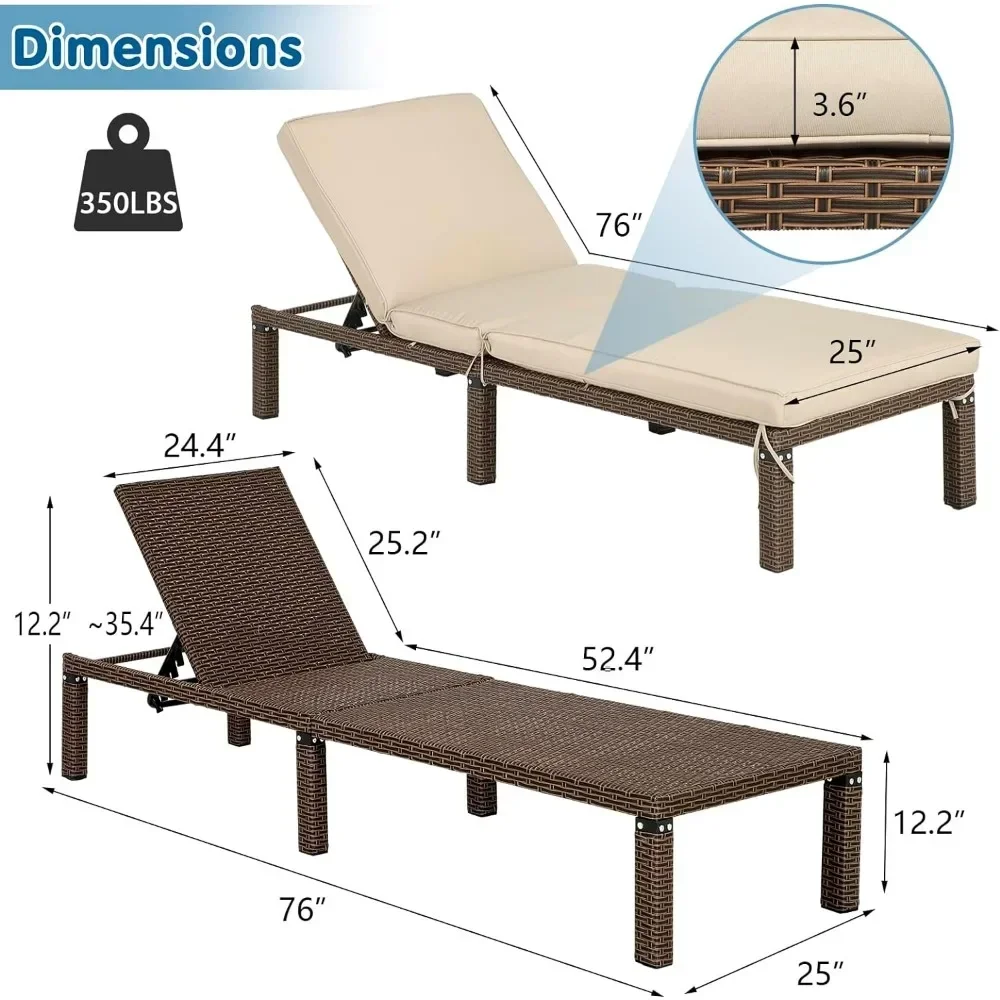 Rattan Chaise Lounge for Outside Patio Adjustable Wicker Chaise Lounge with Cushions Sun Bathing Lounge Beach Chairs