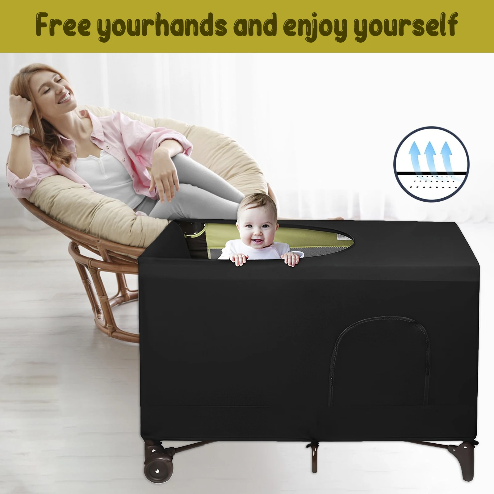 Baby Bed Cover Blackout Crib Canopy Cover Breathable Stretchable Portable Baby Bed Blackout Tent Safety Compact Sunshade Travel