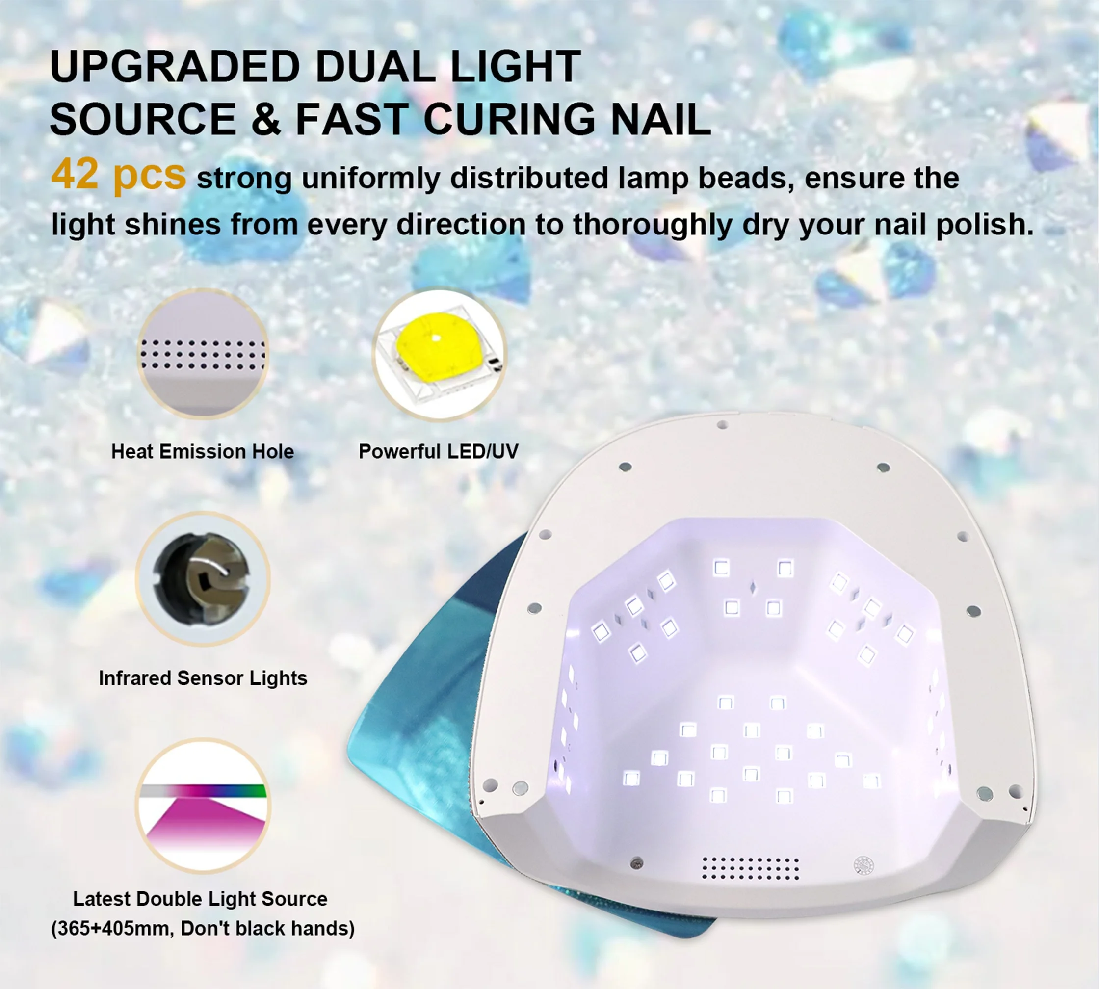 Iksbeauty Steentjes Diamant Draadloze Nagellamp 96W Oplaadbare UV Licht voor Nagels/Acryl Polish LED Nagellamp Droger