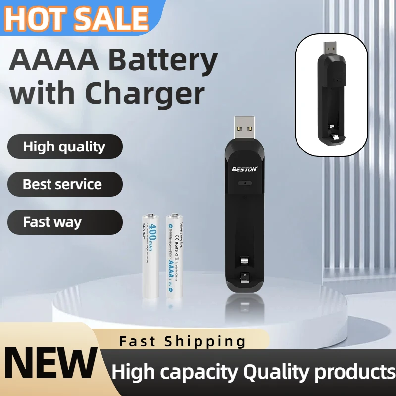 

2PCS AAAA 1.2V 400mAh Ni-MH Rechargeable Battery with Charger High Capacity for Stylus Pen Tablet Touch Pen Digital Stylus