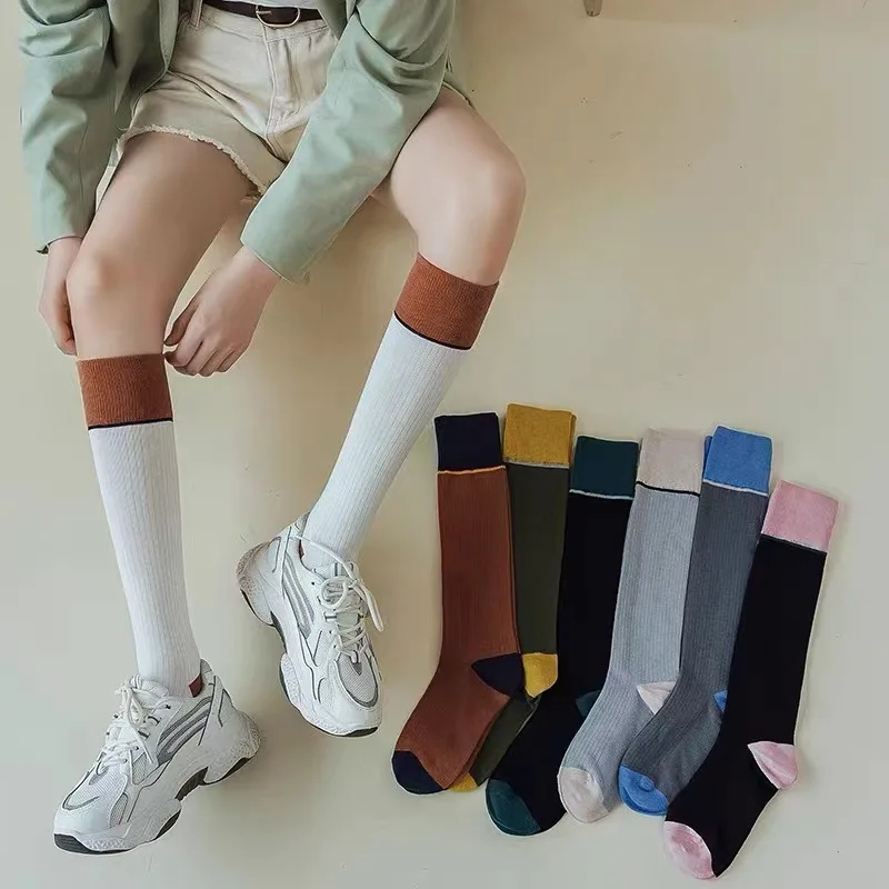 

Trendy Color-Block Thigh-High Socks for Women – Retro Urban Calf Socks, Lightweight Spring Autumn Korean Streetwear