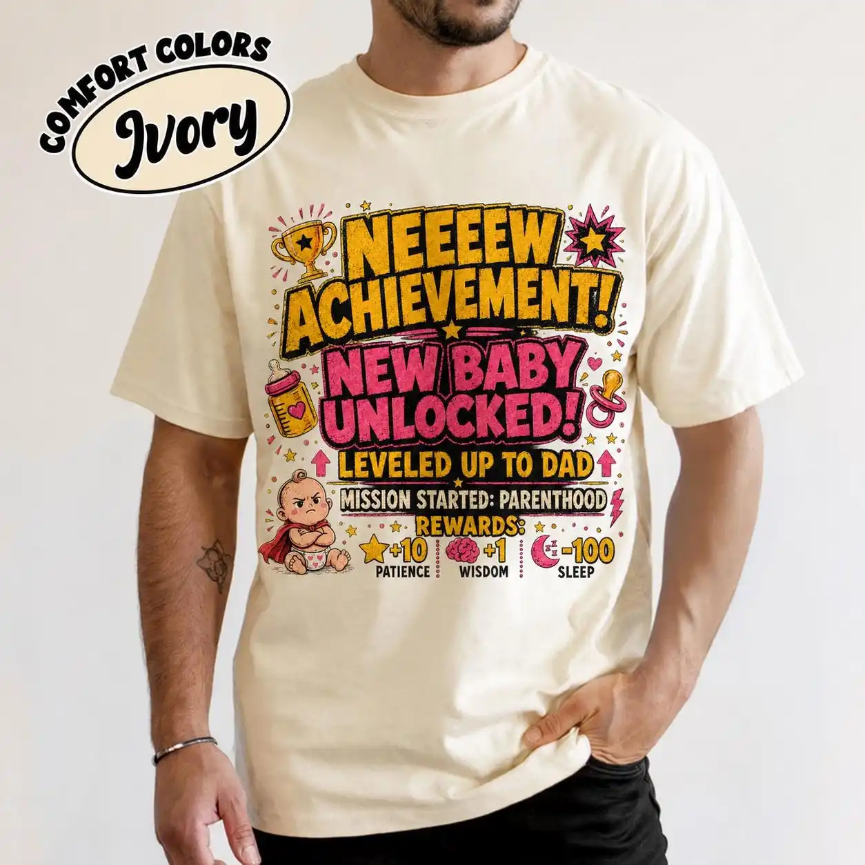 New Baby Unlocked Shirt, New Achievement Leveled Up To Dad Tee, Dungeon Crawler Carl DCC LitRPG Gamer Dad Gift