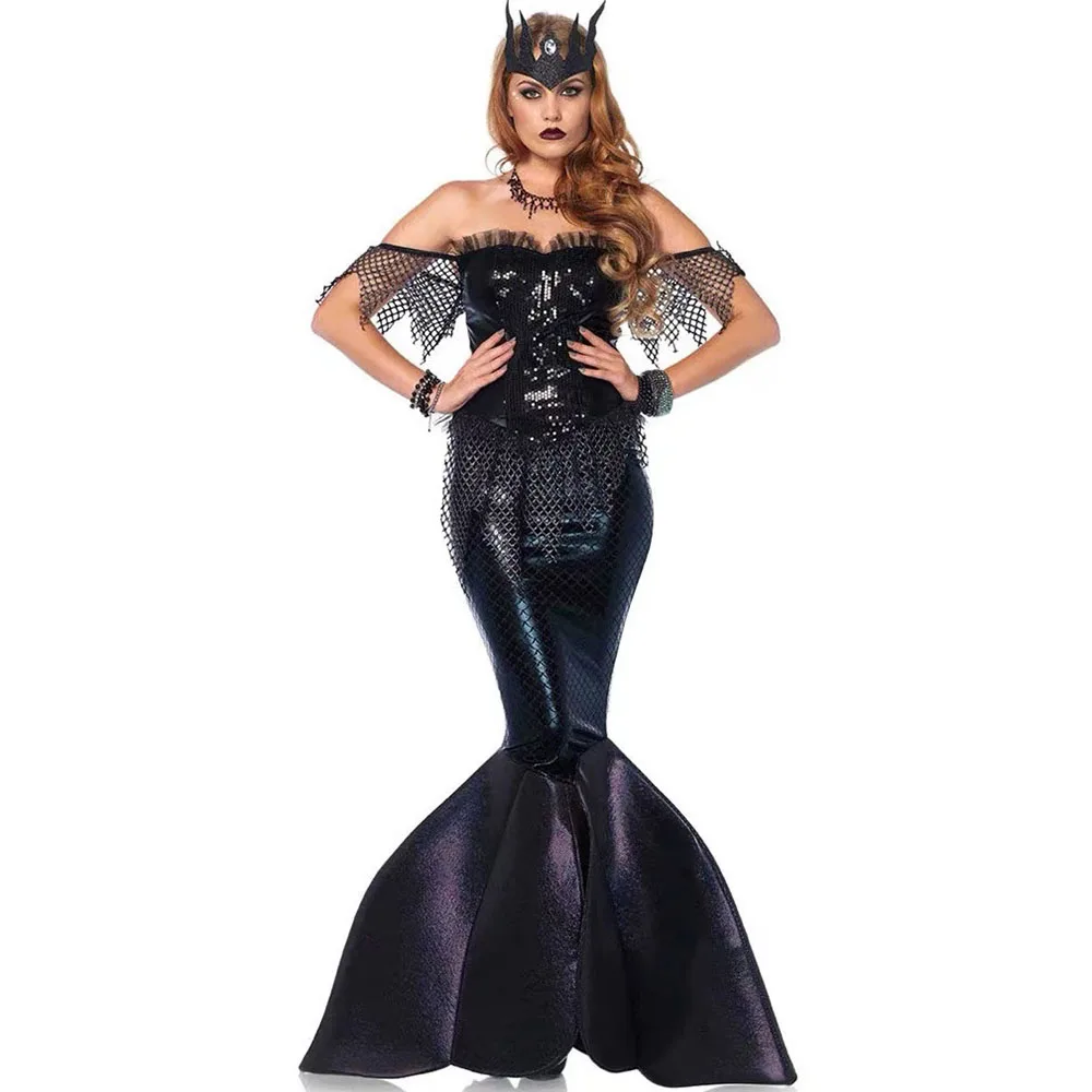 

Robe fantaisie cosplay costumes Anime noir Sexy mermaid witch costume strapless dress