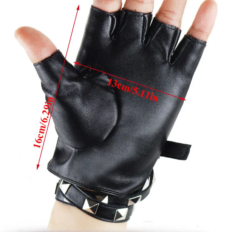 Child and Adult Half Finger PU Leather Gloves Rock Punk Style Rivet Fingerless Gloves Mittens Hollow Bandage Party Show Gloves