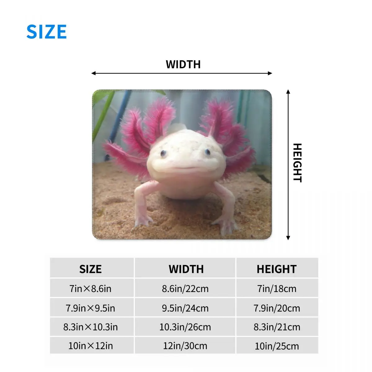 Smiling Leucistic Axolotl Gamer Mouse Pad Anti-Slip Rubber Base Mousepad Salamander Animal Office Decor Computer PC Table Mat