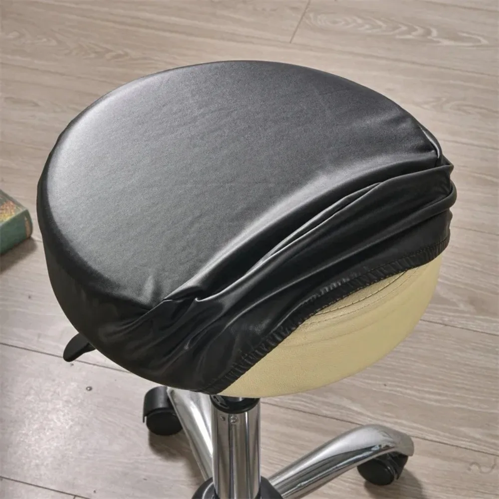 PU Leather Round Seat Cover Solid Color All Inclusive Rotating Chair Slipcover Dustproof Waterproof Bar Stool Chair Cover