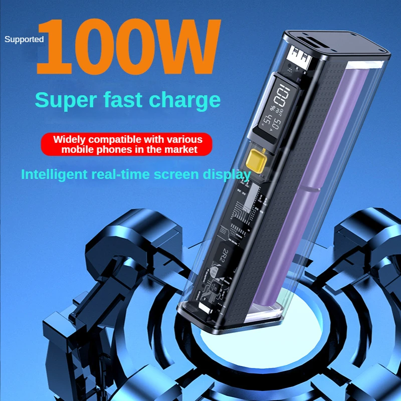 Transparent case Portable Charger Power Bank 20000mAh Type C Fast Charge PD22.5W External Battery for iPhone HUAWEI Xiaomi