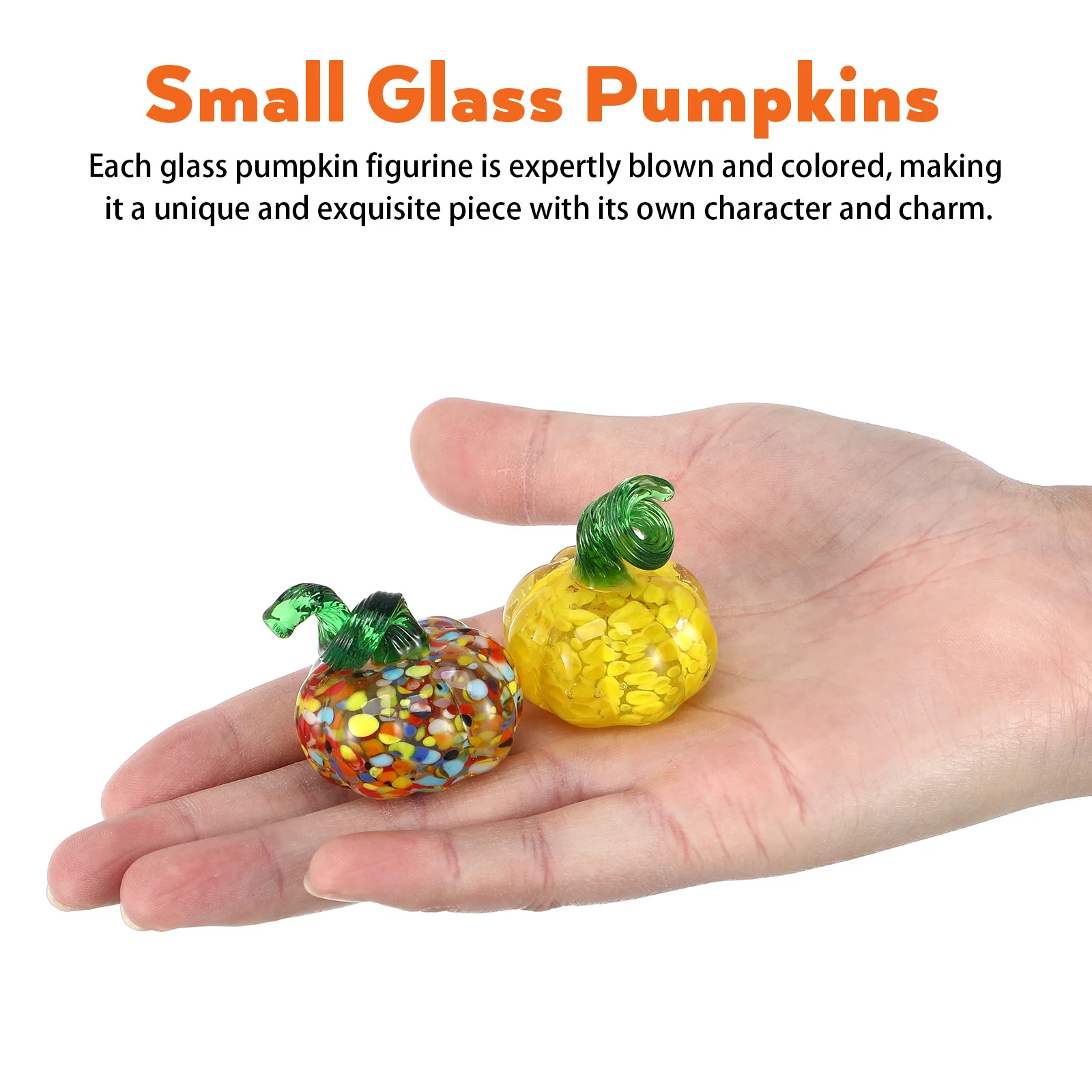 

4Pcs Glass Pumpkin Statues Elegant Blown Glass Art Lightweight Decorative Pieces for Indoor Table Mantel Shelf Arrangement