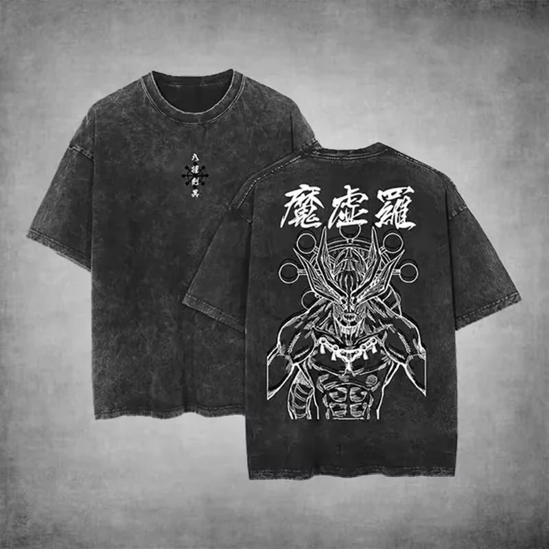 

Mahoraga T Shirt Jujutsu Kaisen Men Vintage Acid Wash Eight-Handled Sword Anime Graphic Streetwear Harajuku Cotton Tee