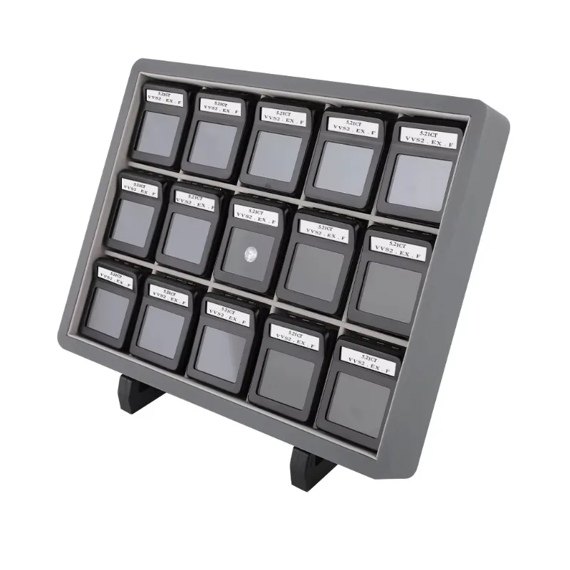 Interchangeable  Diamond Display Box 15 Slot Black Shiny Silver Tray for Jewelry Storage Metal Organiser Stone Details Card