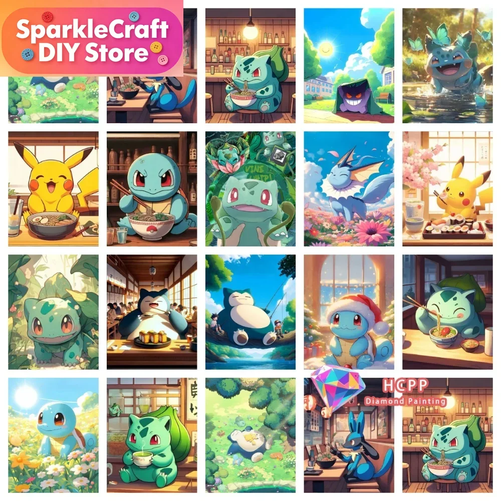 1 Stück rahmenloses Pikachu Bulbasaur Squirtle Anime Diamant-Malerei-Set, quadratisch, rund, Diamant, 5D, DIY, Mosaik, handgefertigt, Kunst, exquisit, Gi