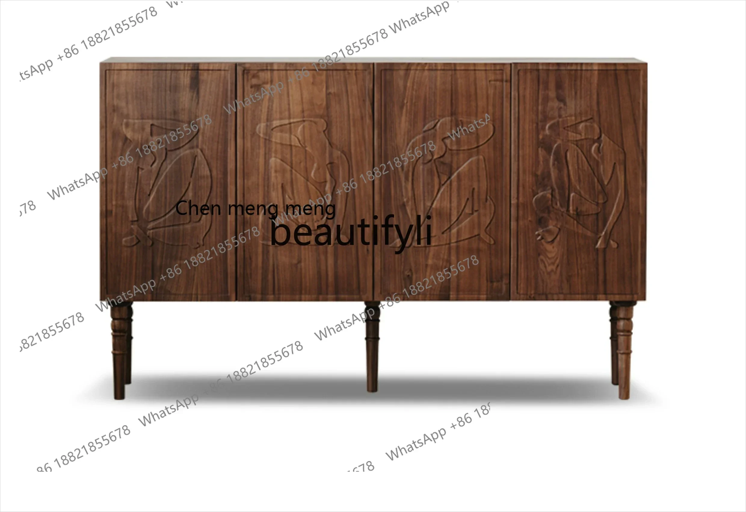 DD  Living room dining side cabinet, black walnut solid wood bucket cabinet, retro storage cabinet, storage cabinet