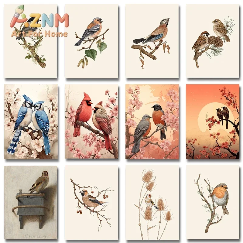 2026 2026 Flower Wall Art Canvas Painting Nordic Posters Prints Pictures for Living Room Decor Vintage Goldfinch Landscape Bird